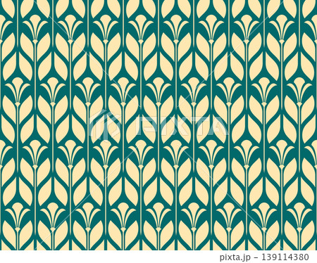 Flower geometric pattern. Seamless vector background. Golden and green ornament 139114380