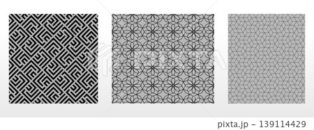 Geometric set of seamless black and gray patterns. Simple vector graphics 139114429