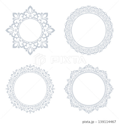 Set of decorative frames Elegant vector element for design in Eastern style, place for text. Floral gray and white frames. Lace illustration for invitations and greeting cards 139114467