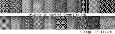 Geometric set of seamless black and gray patterns. Simple vector graphics Geometric set of seamless black and gray patterns. Simple vector graphics 139114486