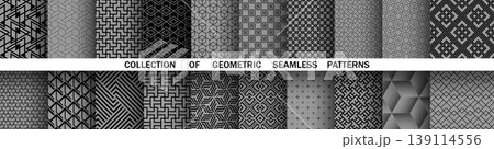 Geometric set of seamless black and gray patterns. Simple vector graphics Geometric set of seamless black and gray patterns. Simple vector graphics 139114556
