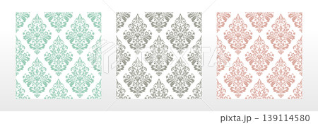 Wallpapers in the style of Baroque.. Set of colored floral ornaments. Seamless vector backgrounds Graphic patterns for fabric, wallpaper, packaging. Ornate Damask flower illustration 139114580