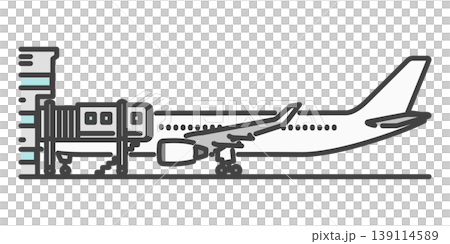 A simple illustration of a passenger boarding a long-haul international flight, featuring a white aircraft and a passenger boarding bridge. A simple illustration of a passenger boarding a long-haul international flight, featuring a white aircraft and a passenger boarding bridge. 139114589