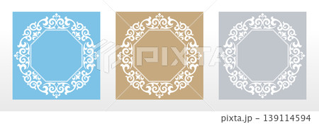 Set of decorative frames Elegant vector element for design in Eastern style, place for text. Floral colored frames. Lace illustration for invitations and greeting cards Set of decorative frames Elegant vector element for design in Eastern style, place for text. Floral colored frames. Lace illustration for invitations and greeting cards 139114594