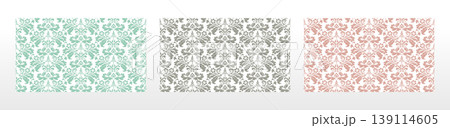 Wallpapers in the style of Baroque.. Set of colored floral ornaments. Seamless vector backgrounds Graphic patterns for fabric, wallpaper, packaging. Ornate Damask flower illustration 139114605