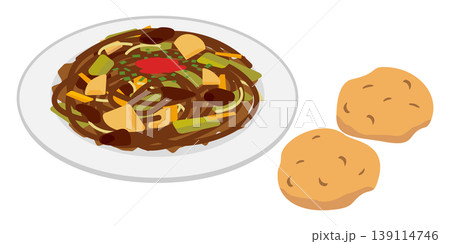 じゃがいもが入った焼きそばをイメージした素材 139114746