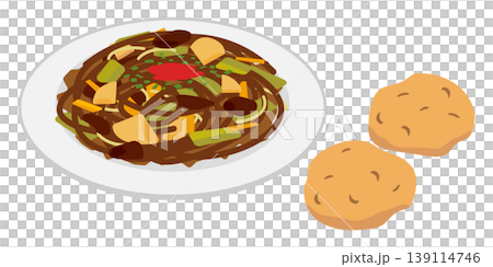 じゃがいもが入った焼きそばをイメージした素材 139114746