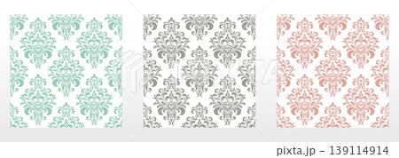 Wallpapers in the style of Baroque.. Set of colored floral ornaments. Seamless vector backgrounds Graphic patterns for fabric, wallpaper, packaging. Ornate Damask flower illustration Wallpapers in the style of Baroque.. Set of colored floral ornaments. Seamless vector backgrounds Graphic patterns for fabric, wallpaper, packaging. Ornate Damask flower illustration 139114914