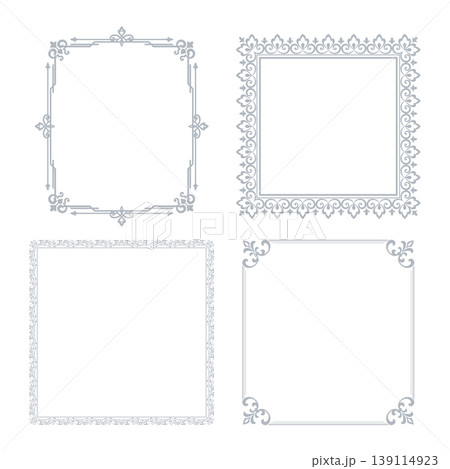 Set of decorative frames Elegant vector element for design in Eastern style, place for text. Floral gray and white frames. Lace illustration for invitations and greeting cards Set of decorative frames Elegant vector element for design in Eastern style, place for text. Floral gray and white frames. Lace illustration for invitations and greeting cards 139114923