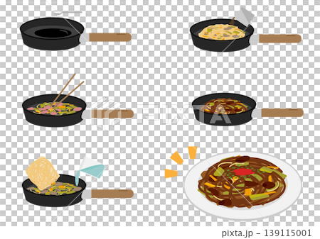 便利な焼きそばの作り方に使えるイラストセット 便利な焼きそばの作り方に使えるイラストセット 139115001
