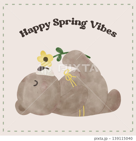 Spring Yoga Bear Coquette Joyful smelling flower in Spring Garden Nature Theme illustration Spring Yoga Bear Coquette Joyful smelling flower in Spring Garden Nature Theme illustration 139115040