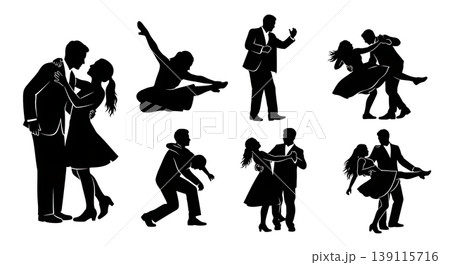Black Solid Social Swing Silhouettes Set of Six on White Background Black Solid Social Swing Silhouettes Set of Six on White Background 139115716