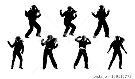 Black Solid Pop Dancer Silhouettes Set of Six on White Background 139115772