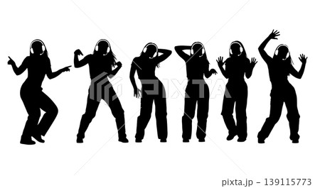 Black Solid Pop Dancer Silhouettes Set of Six on White Background 139115773
