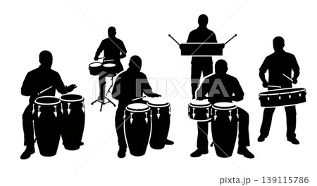 Black Solid Pop Star Silhouettes Set of Six on White Background Black Solid Pop Star Silhouettes Set of Six on White Background 139115786
