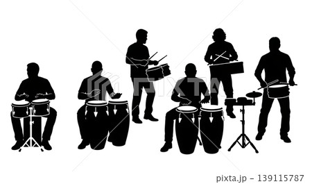 Black Solid Pop Star Silhouettes Set of Six on White Background Black Solid Pop Star Silhouettes Set of Six on White Background 139115787