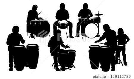 Black Solid Pop Star Silhouettes Set of Six on White Background Black Solid Pop Star Silhouettes Set of Six on White Background 139115789