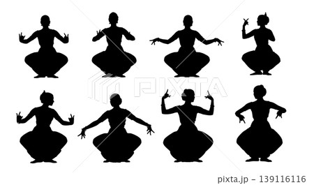 Black Solid Odissi Dancer Silhouettes Set of Six on White Background 139116116
