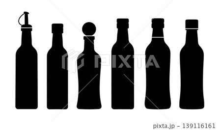 Black Solid Oil and Vinegar Silhouettes Set of Six on White Background 139116161