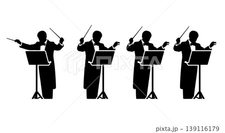 Black Solid Conductor Silhouettes Set of Six on White Background Black Solid Conductor Silhouettes Set of Six on White Background 139116179