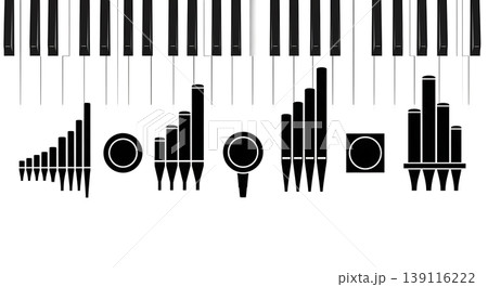 Black Solid Organ Pipe Silhouettes Set of Six on White Background Black Solid Organ Pipe Silhouettes Set of Six on White Background 139116222