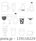 シンプルな飲み物アイコンセット2（ビール・ワイン・カクテル・ソフトドリンク）線画 139116229