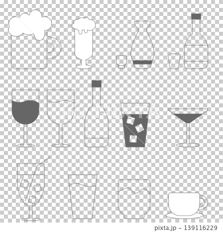 簡易飲品圖示集 2（啤酒、葡萄酒、雞尾酒、軟性飲料）- 線條藝術 139116229