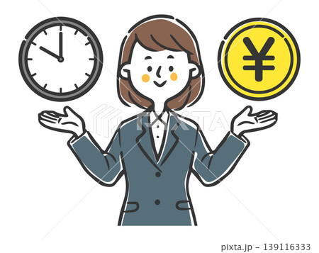 お金と時間を天秤にかけてタイパを考えている若い女性会社員 ベクター お金と時間を天秤にかけてタイパを考えている若い女性会社員 ベクター 139116333