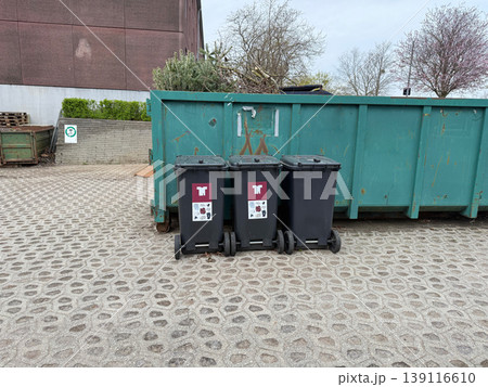 Clothing donation bins for textile recycling and reuse. 139116610