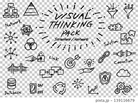 Hand-drawn line art visual thinking network icon set 139116679