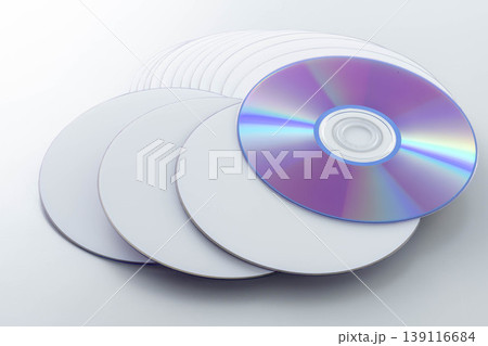 CDディスクの積み重ねと1枚 CDディスクの積み重ねと1枚 139116684