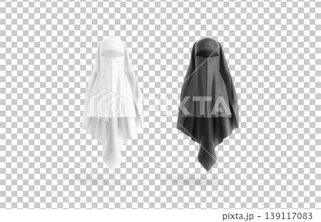 Blank black and white female niqab mockup png, transparent background, 3d rendering. Empty nationality wrap headdress mock up cut out. Clear middle east women clothing with privacy eyes template. Blank black and white female niqab mockup png, transparent background, 3d rendering. Empty nationality wrap headdress mock up cut out. Clear middle east women clothing with privacy eyes template. 139117083