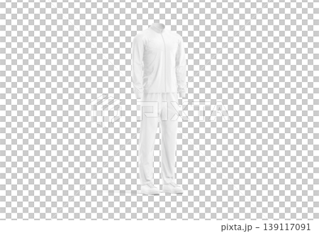 Blank white sport team uniform mockup png, transparent background, 3d rendering. Empty sports activewear with jacket and pants for trainer mock up cut out. Clear sporty outfit suit for crew template. 139117091