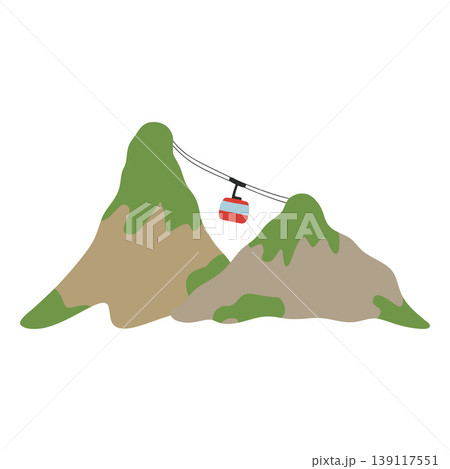 Cable car transporting people between green mountains Cable car transporting people between green mountains 139117551