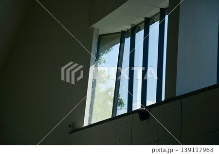 The window scene, looking from window. Window frame. Building exterior. The window scene, looking from window. Window frame. Building exterior. 139117968