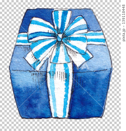水彩イラスト プレゼントBOX 青 水彩イラスト プレゼントBOX 青 139118448