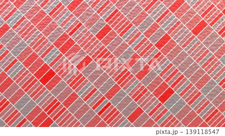 シャープな赤とグレーの幾何学グリッド背景　メタリックな質感の抽象グラフィック 139118547