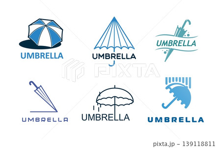 Flat umbrella icons. Versatile collection of vector parasol symbols featuring open and closed umbrellas, rain umbel, beach and sun protection canopies. Modern icons for insurance company, weather app 139118811