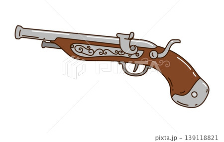 Cartoon pirate gun or corsair musket rifle for groovy vector game icon. Caribbean pirate musket or flintlock pistol, ancient marine weapon pistol and corsair maritime firearm or arquebus gun Cartoon pirate gun or corsair musket rifle for groovy vector game icon. Caribbean pirate musket or flintlock pistol, ancient marine weapon pistol and corsair maritime firearm or arquebus gun 139118821