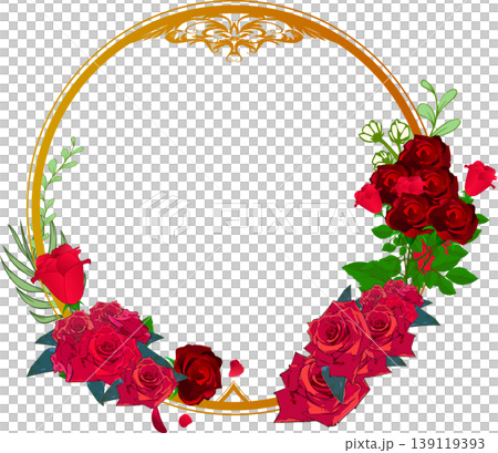 美麗的玫瑰花圓形花卉邊框裝飾插畫素材/邊框 139119393