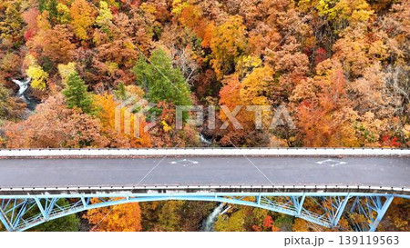 紅葉の渓谷にかかる橋の俯瞰│秋のドライブ風景 紅葉の渓谷にかかる橋の俯瞰│秋のドライブ風景 139119563