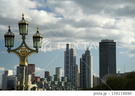 london UK view from westminster bridge with lamp 139119890