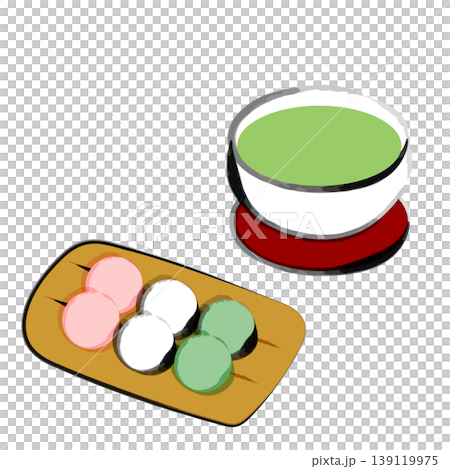 三色団子の和菓子と緑茶のイラスト 三色団子の和菓子と緑茶のイラスト 139119975
