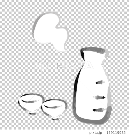 筆で描いた日本酒の徳利とお猪口 139119983