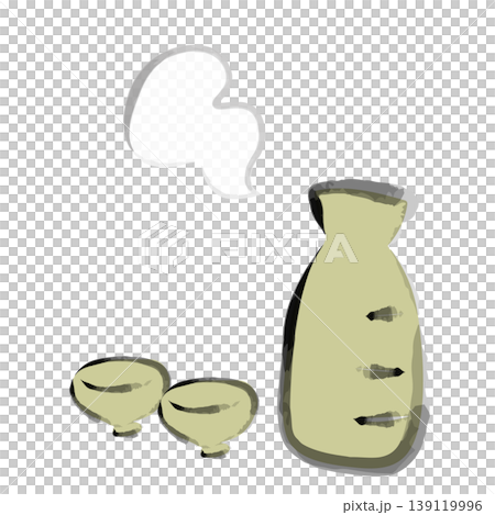 A sake bottle and cup painted with a brush. A sake bottle and cup painted with a brush. 139119996