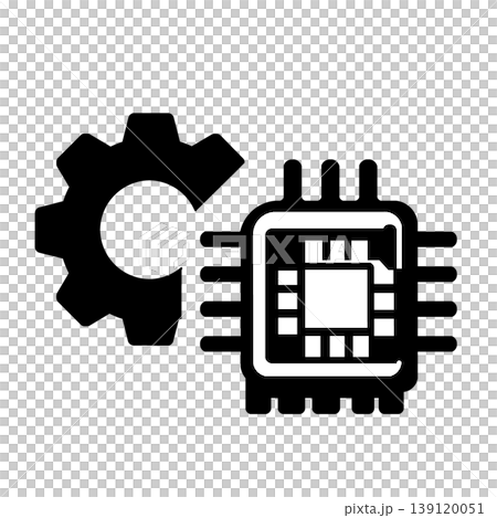 A digital processing image icon (black) combining a semiconductor chip and configuration functions. 139120051