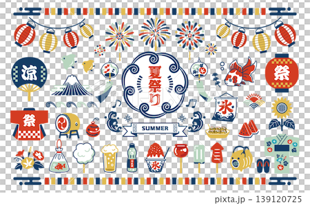 夏季節慶設計素材包:日式插畫 夏季節慶設計素材包:日式插畫 139120725