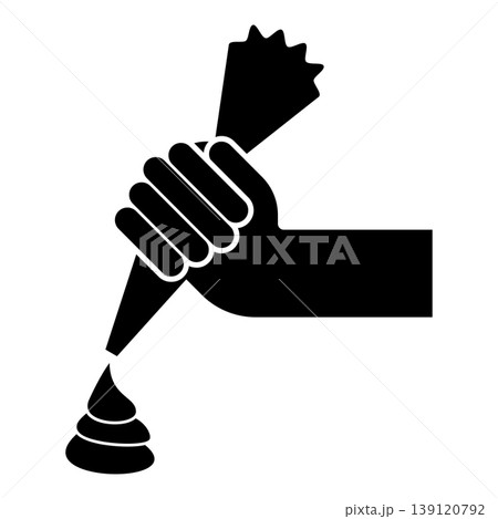 Pastry bag in hand for extraction cream squeeze icing icon black color vector illustration image flat style Pastry bag in hand for extraction cream squeeze icing icon black color vector illustration image flat style 139120792