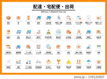 配達・宅配便・出荷のアイコンセット　配送　物流　発送　通販　ネットショップ　輸送　運輸　郵便　流通 139120907