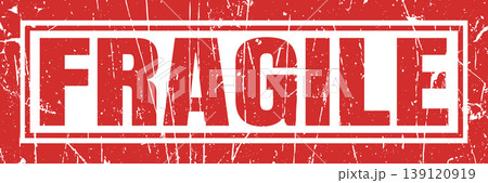 Distressed red fragile warning stamp symbol for shipping and handling of breakable objects. Distressed red fragile warning stamp symbol for shipping and handling of breakable objects. 139120919
